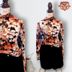 Mch Mentha & Chocolate Funky Floral Cowl Neck Blouse, Small